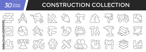 Construction linear icons set. Collection of 30 icons in black