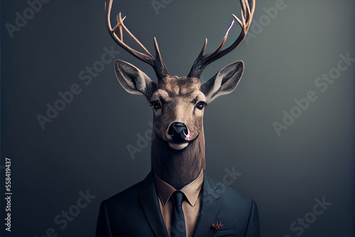 Portrait of deer in a business suit. Generative AI © Pixel Matrix
