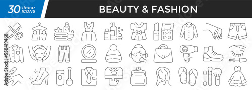 Beauty linear icons set. Collection of 30 icons in black