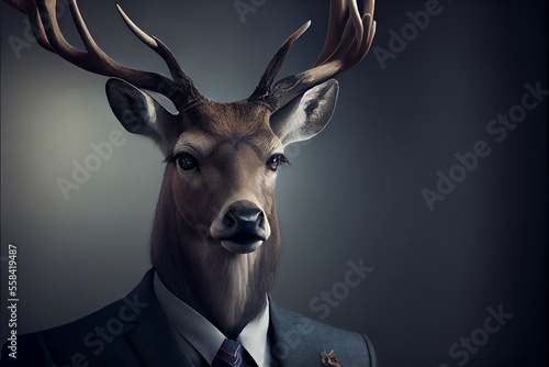 Portrait of deer in a business suit. Generative AI
