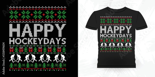 Christmas Lover Funny Sports Hockey Player Gift Retro Vintage Hockey T-shirt Design 