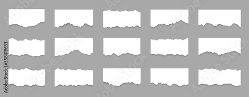 White stickers of torn paper. Pieces of paper strips template