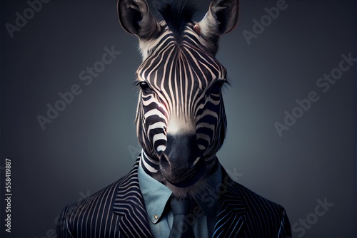 Portrait of Zebra in a business suit. Generative AI