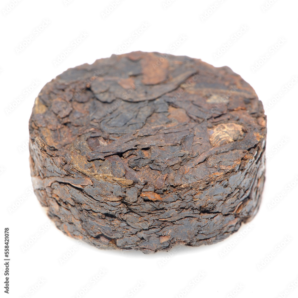 Pu-erh Tea Cake Isolated on White Background Pu-erh Tea Cake Isolated on White Background