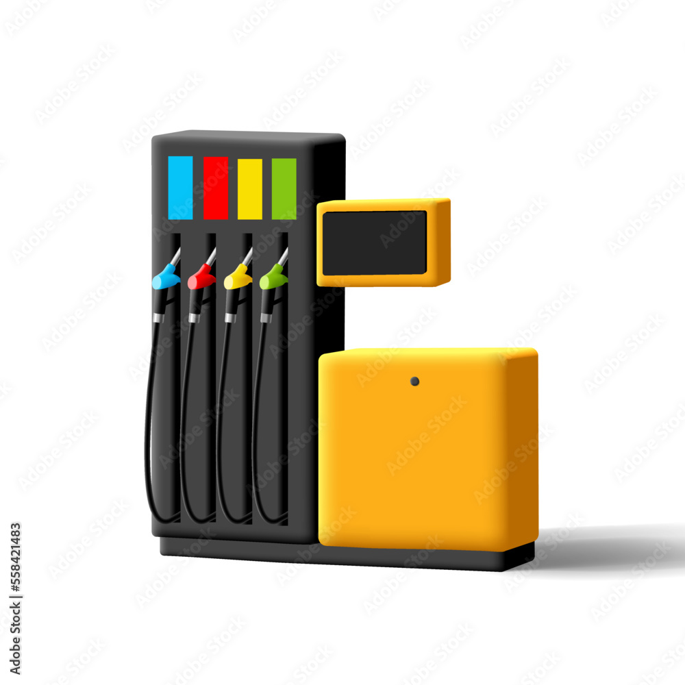 3d gasoline column with four gun. Modern vector illustration on a white background, for business advertising. 3d gasoline column with four gun. Modern vector illustration on a white background, for business advertising.