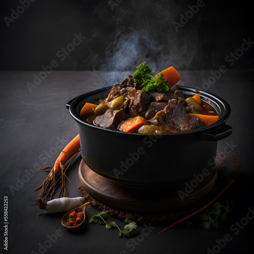 photo chinese food, stewed mutton with carrot food photography
