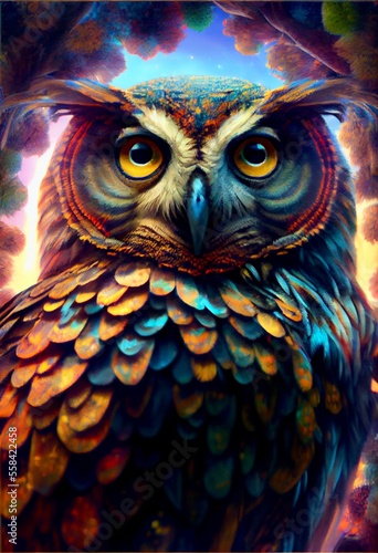 Generative AI abstract render of an owl © Schneestarre