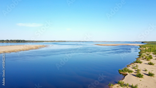 sandbar in the middle of the volga river