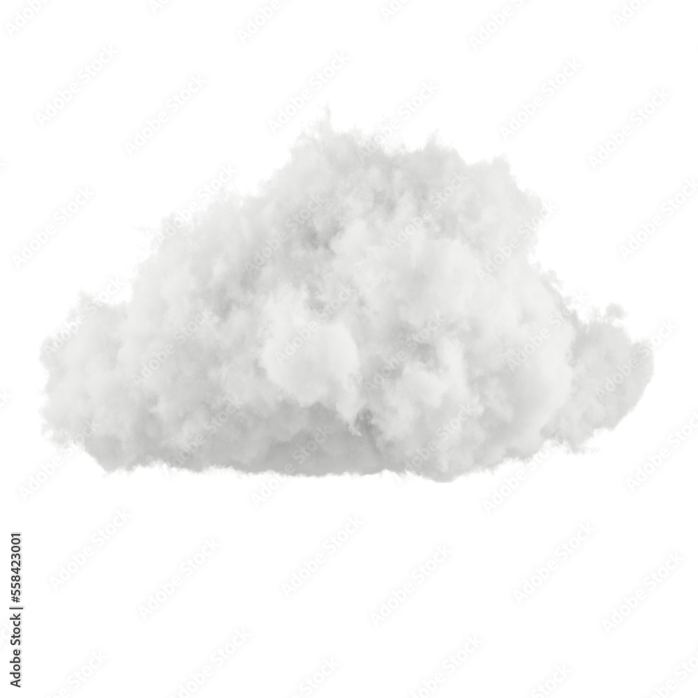 Cut out white cloud on transparent background 3d illustration
