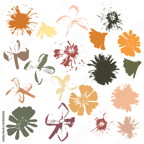 Set with the group of live flower imprints