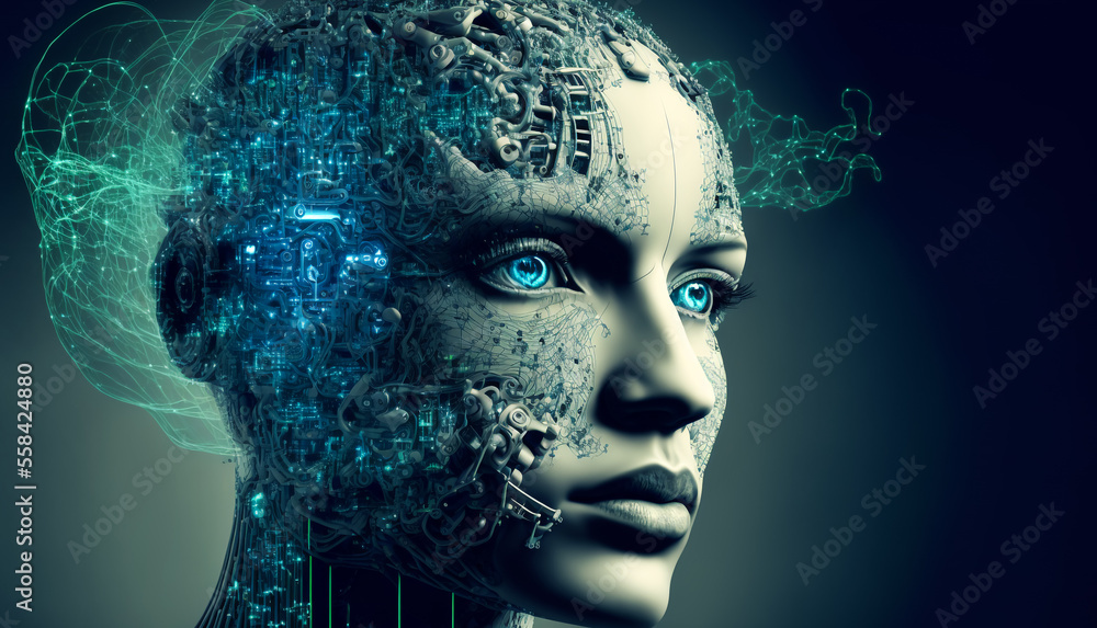 Abstract art. Colorful painting art of a robot human face with sensors. Background illustration. Generative AI. Abstract art. Colorful painting art of a robot human face with sensors. Background illustration. Generative AI.