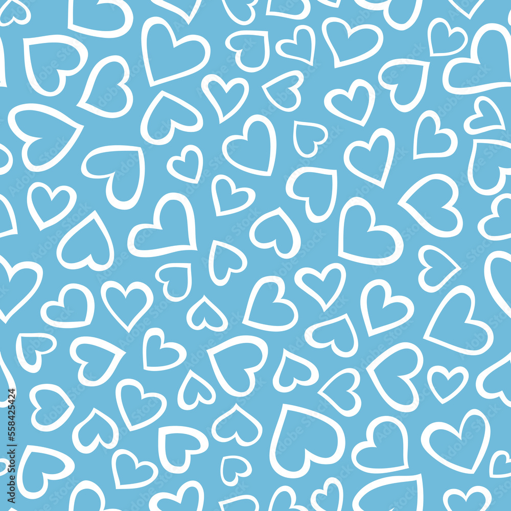 seamless background with white doodle hearts on blue background seamless background with white doodle hearts on blue background