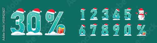 The numbers with christmas Hat. Isolated Vector Illustration