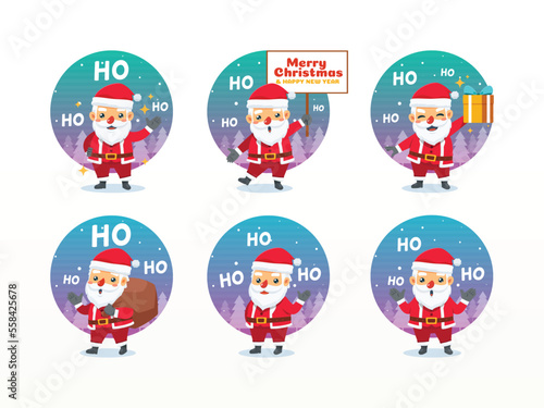 Various Poses of Santa Claus. Isolated Vector Illustration.