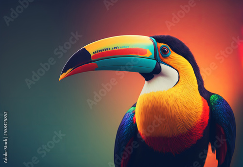 Portrait of a tropical toucan bird. Generitive ai photo
