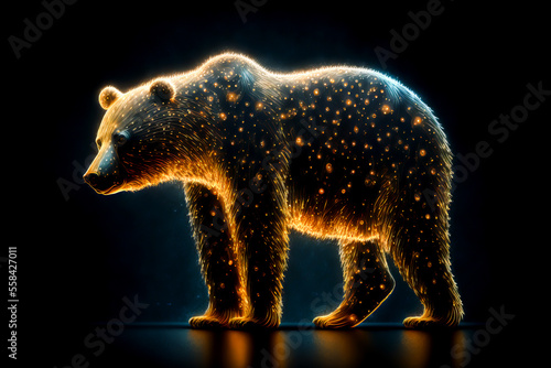 Ursa major Constellation as a bear on black background. Ursa Constellation illustration, bear made from stars and starlight. Generative AI Ursa major Constellation illustration. photo