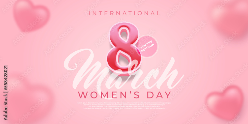 March 8th women's day sale horizontal banner with editable text 3d style March 8th women's day sale horizontal banner with editable text 3d style