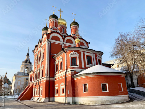 Moscow, Znamensky Cathedral in Znamensky monastery on Varvarka street in winter