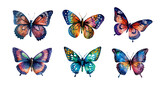 Colorful watercolor butterflies set
