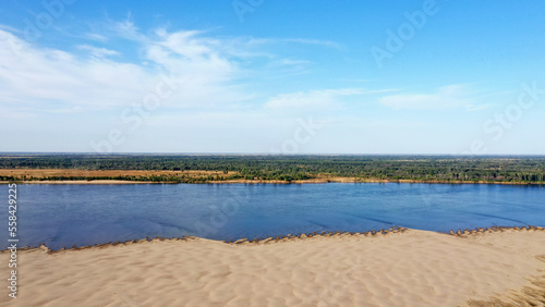 beautiful wild bank of the volga river astrakhan region from drone