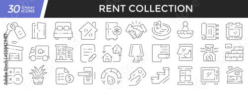 Rent linear icons set. Collection of 30 icons in black