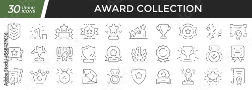 Award linear icons set. Collection of 30 icons in black