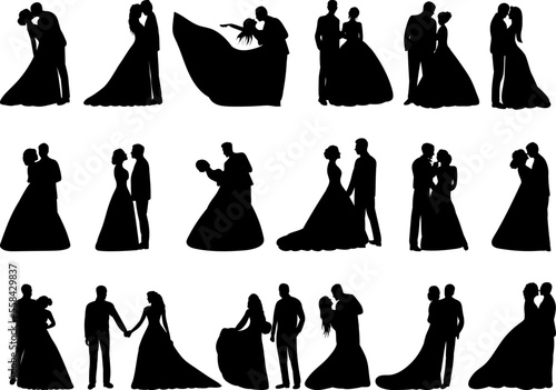 set of bride and groom, wedding silhouette design