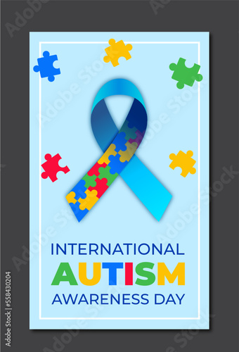International Autism Awareness Day. colorful template with puzzle pieces photo