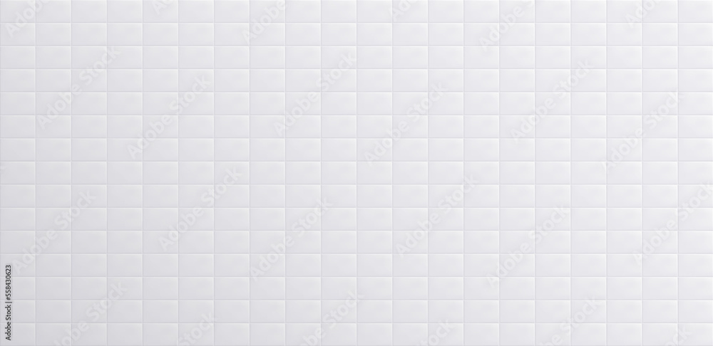 White bathroom tile, clean ceramic wall surface, pool marble decoration, room interior element, square mosaic background. Vector illustration.