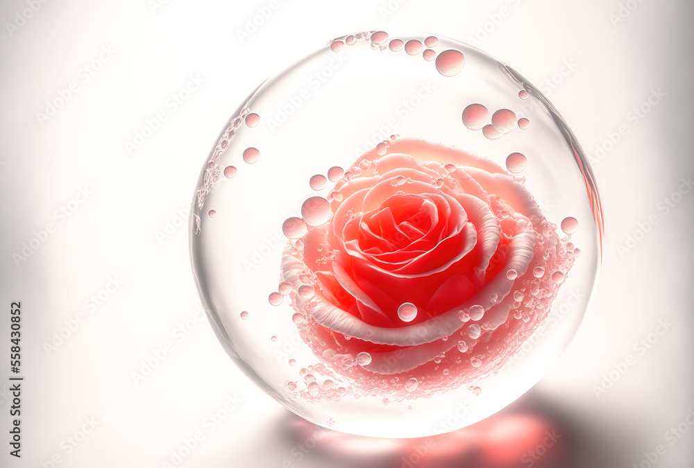 Rosenblüte in Wasserblase, Generative AI Rosenblüte in Wasserblase, Generative AI
