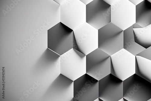 geometric hexagon in white and gray abstract. Generative AI