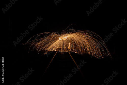 Steel wool spinning - steel wool fire light