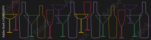 glass of wine and a bottle. Cocktails collection, alcoholic and non-alcoholic summer drinks