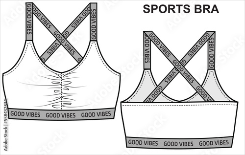 TECHNICAL SKETCH OF SPORTY X STRAP BRA IN EDITABLE FILE