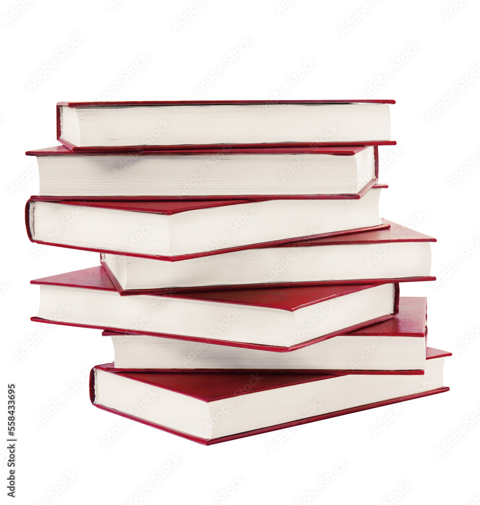 Stack of seven books in hard red cover Stack of seven books in hard red cover