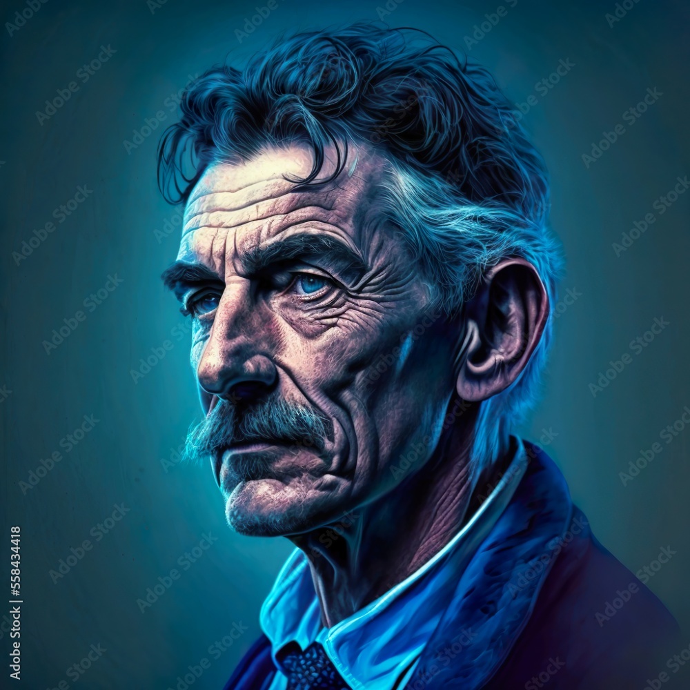 Side oil paint portrait of a bearded man.Generative AI Side oil paint portrait of a bearded man.Generative AI