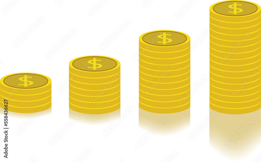 The Coins icon. Stack of golden coin like income graph. Vector illustration. The Coins icon. Stack of golden coin like income graph. Vector illustration.