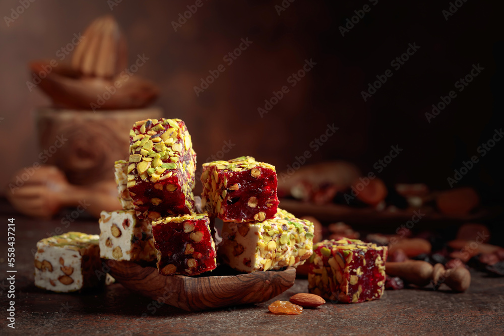 Turkish delight with nuts and dried fruits. Turkish delight with nuts and dried fruits.