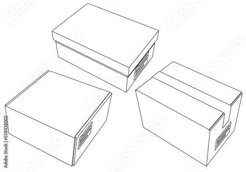 Cardboard boxes set for delivery and storage. Isolated carton crates collection with various angles and point of view.