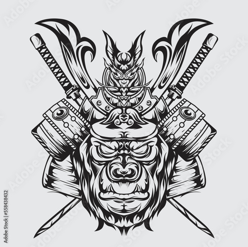 illustration of an angry gorilla. Kingkong Line Art. Gorilla face on a white background photo