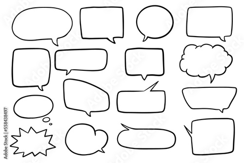 Hand drawn speech bubbles collection. Illustration on transparent background