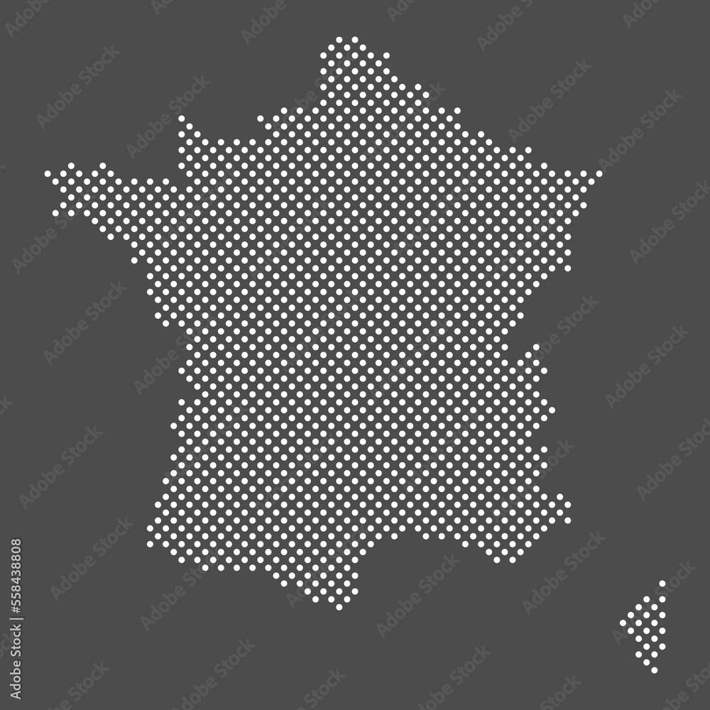 France map dot on gray background.  Dotted map of  France. Vector eps10.