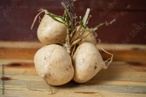 Selective focus on fresh bengkoang fruit.