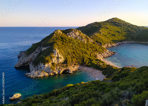 Isola di Corfù, spiaggia di Porto Timoni panorama dall'alto