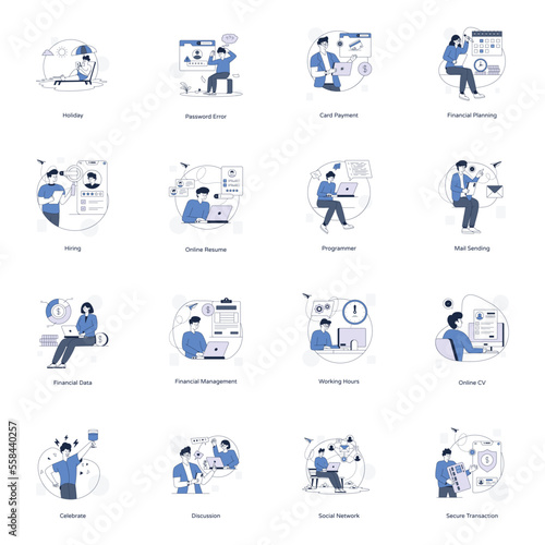 Pack of Business Colored Outline Illustrations

