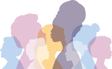 Women of different ethnicities together. Transparent background.