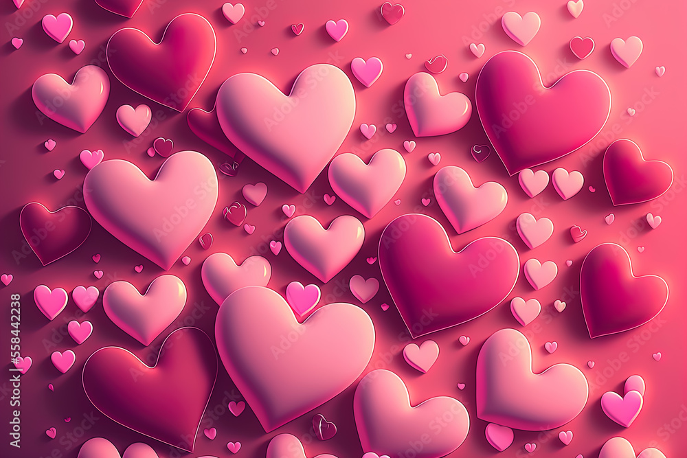 pink background of hearts, valentine's day concept