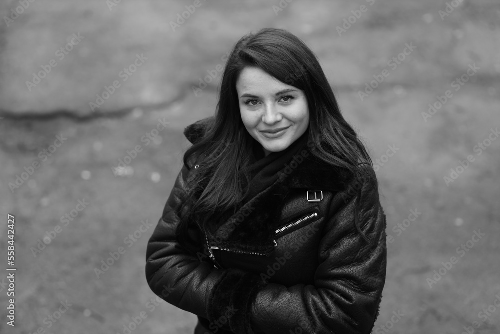 Black and white portrait of young woman outdoors Black and white portrait of young woman outdoors