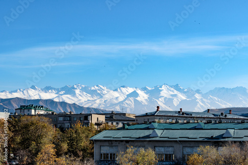 view from the window on the mountains bishkek kyrgyzstan beautiful view from the window