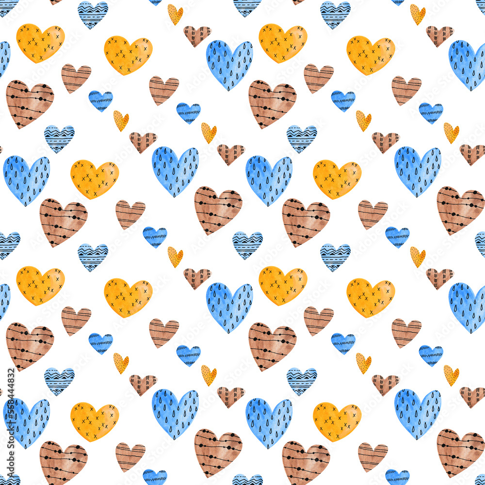 Pattern with geometric shapes and Scandinavian patterns. Watercolor pattern. Background Pattern with geometric shapes and Scandinavian patterns. Watercolor pattern. Background